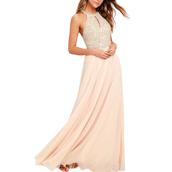 Amelia Couture Princess Champagne Beaded Maxi Formal Event Dress 4 - Picture 2 of 14